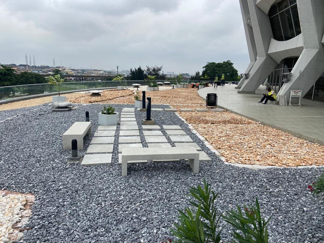 Concrete bench seating area at the National Theatre, Lagos